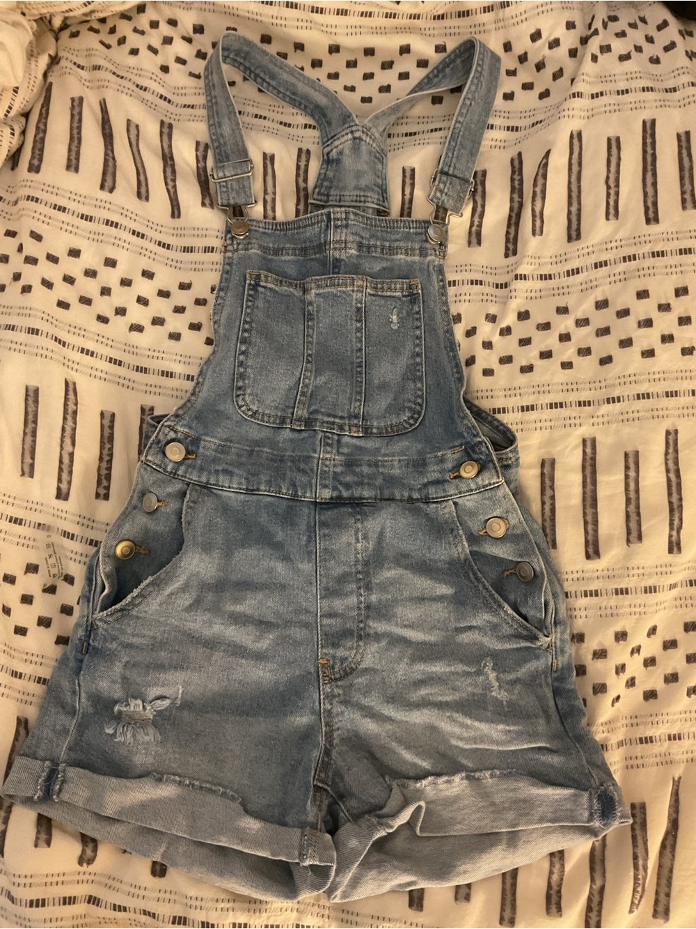 No Boundaries Light Blue Denim Short Overalls Romper